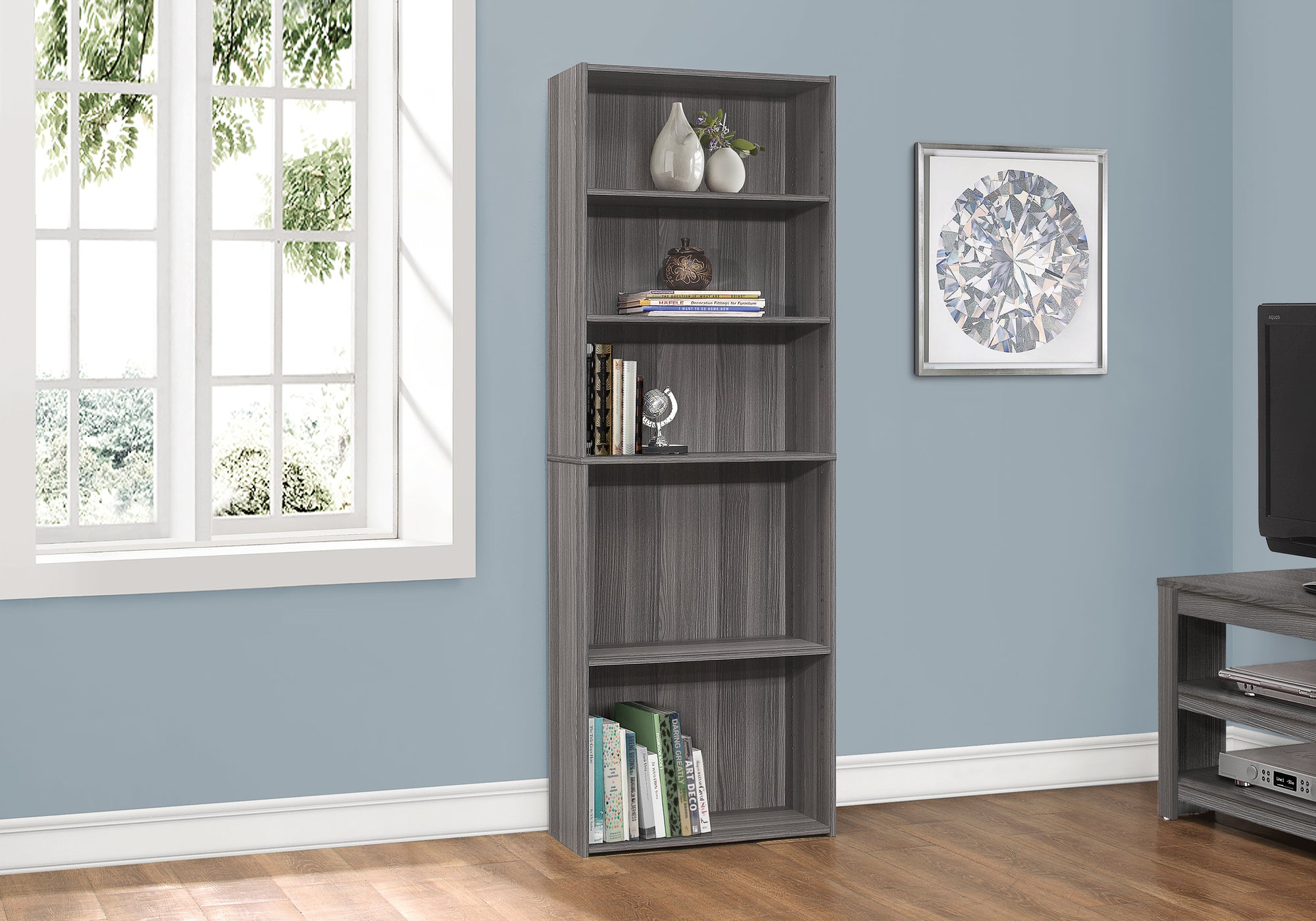 bookcase 72h grey with 5 shelves i7469