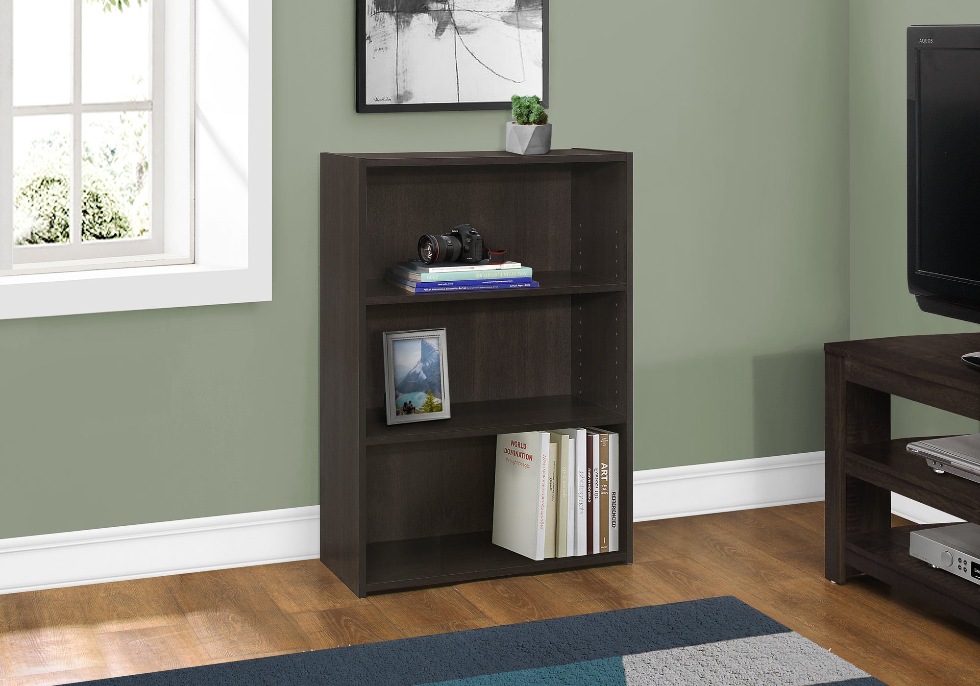 bookcase 36h espresso with 3 shelves i7476