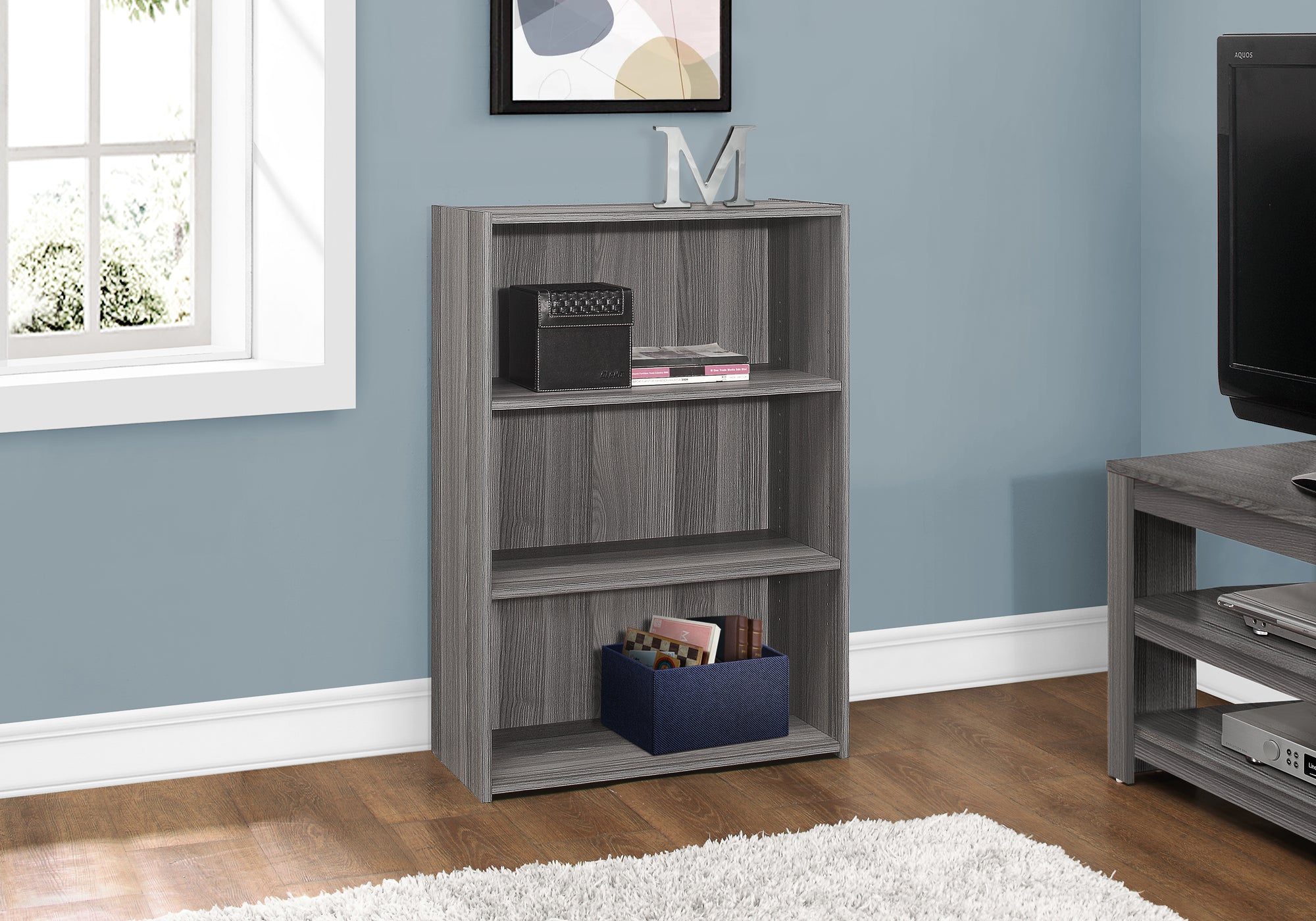 bookcase 36h grey with 3 shelves i7478