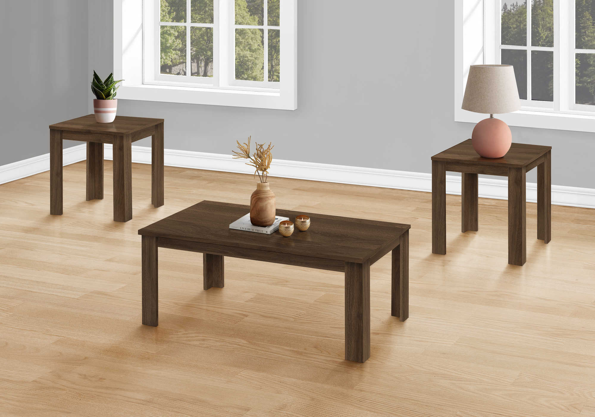 TABLE SET - 3PCS SET  DARK WALNUT