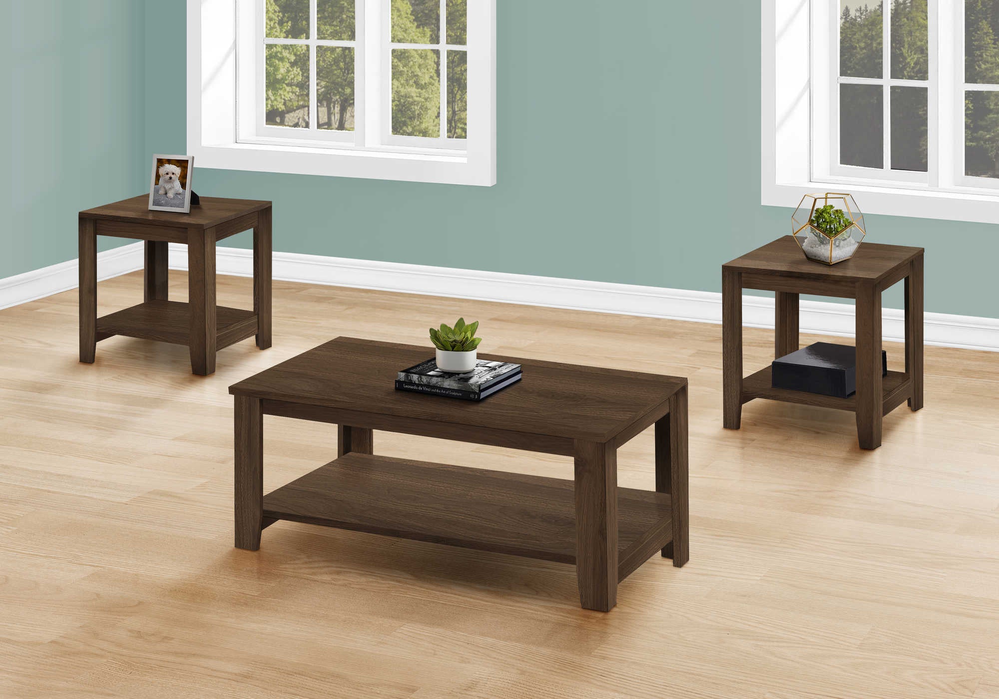 TABLE SET - 3PCS SET  DARK WALNUT