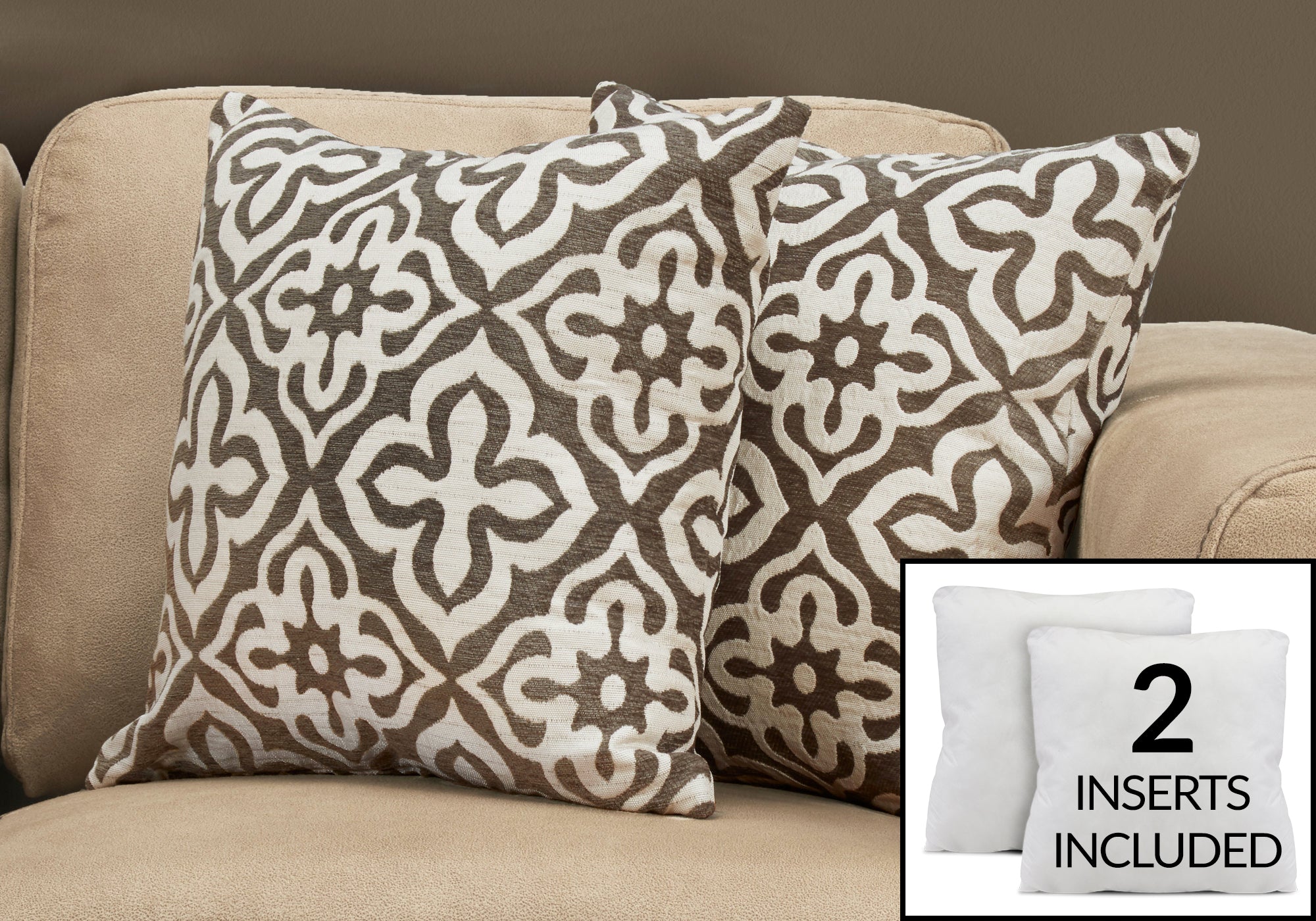 pillow 18x 18 dark taupe motif design 2pcs i9217