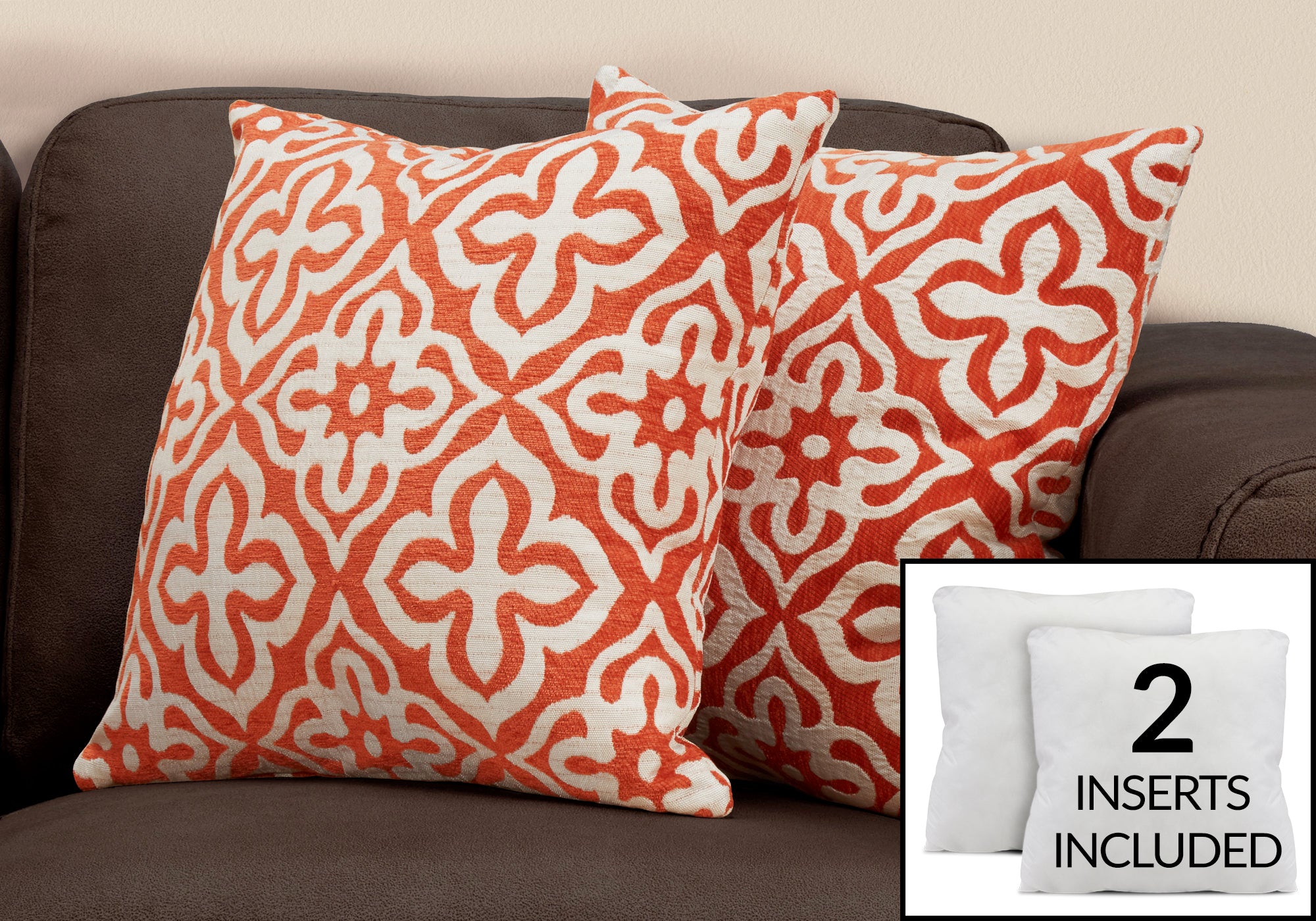 pillow 18x 18 orange motif design 2pcs i9221