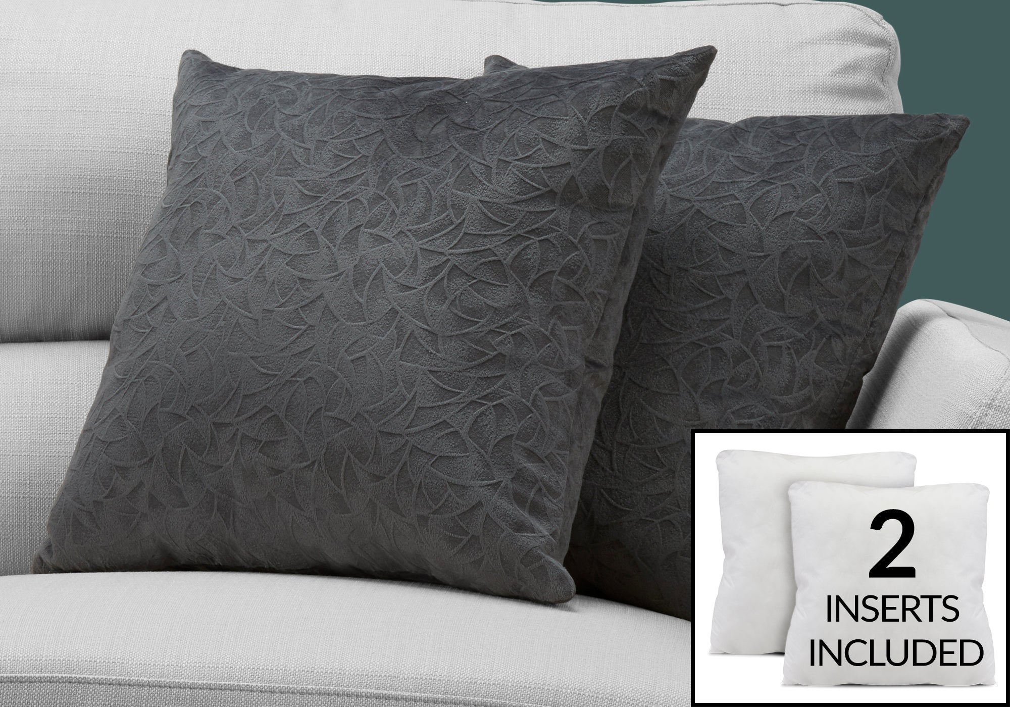 pillow 18x 18 dark grey floral velvet 2pcs i9259