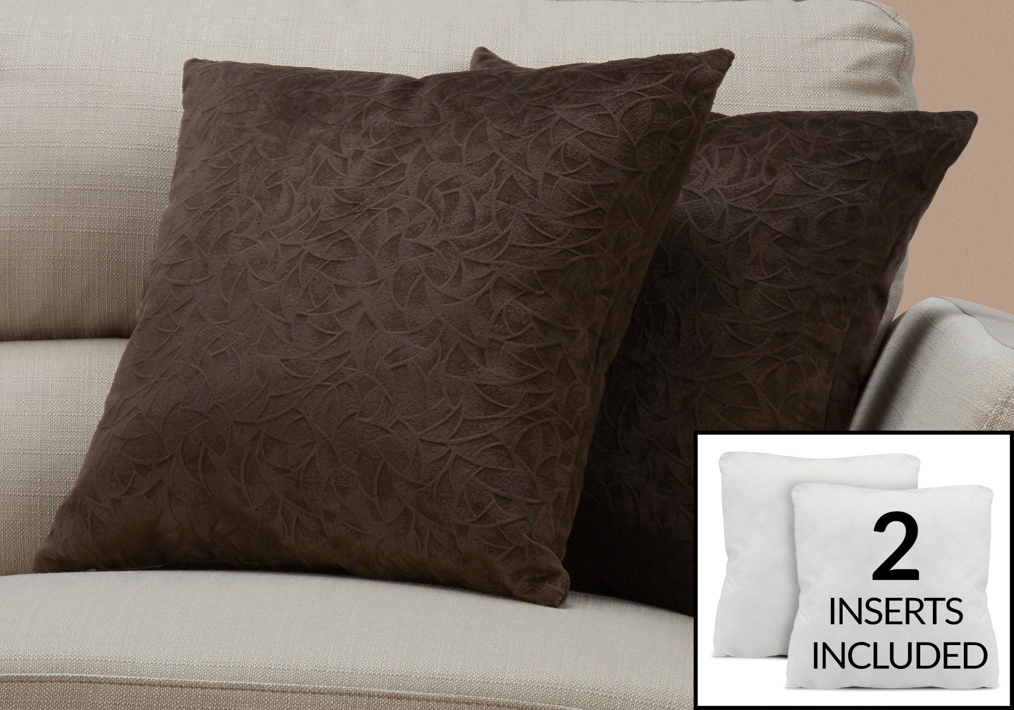 pillow 18x 18 dark brown floral velvet 2pcs i9265