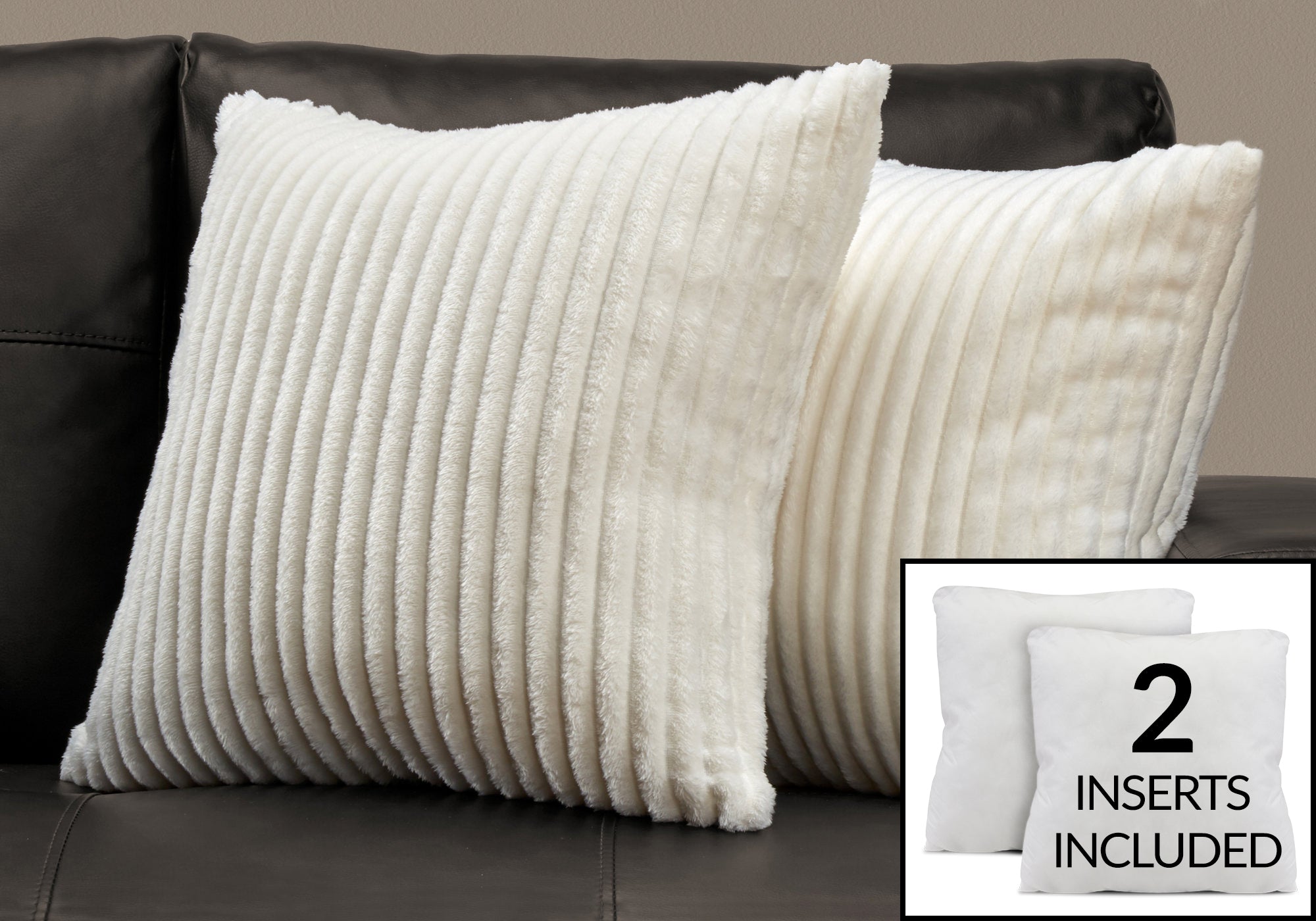 pillow 18x 18 ivory ultra soft ribbed style 2pcs  i9351