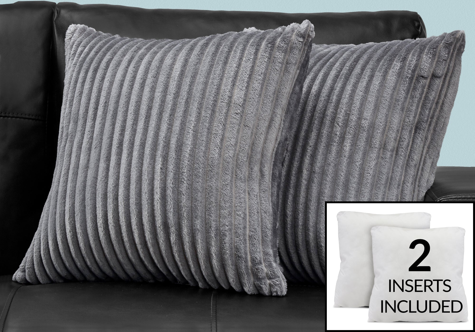 pillow 18x 18 grey ultra soft ribbed style 2pcs  i9353