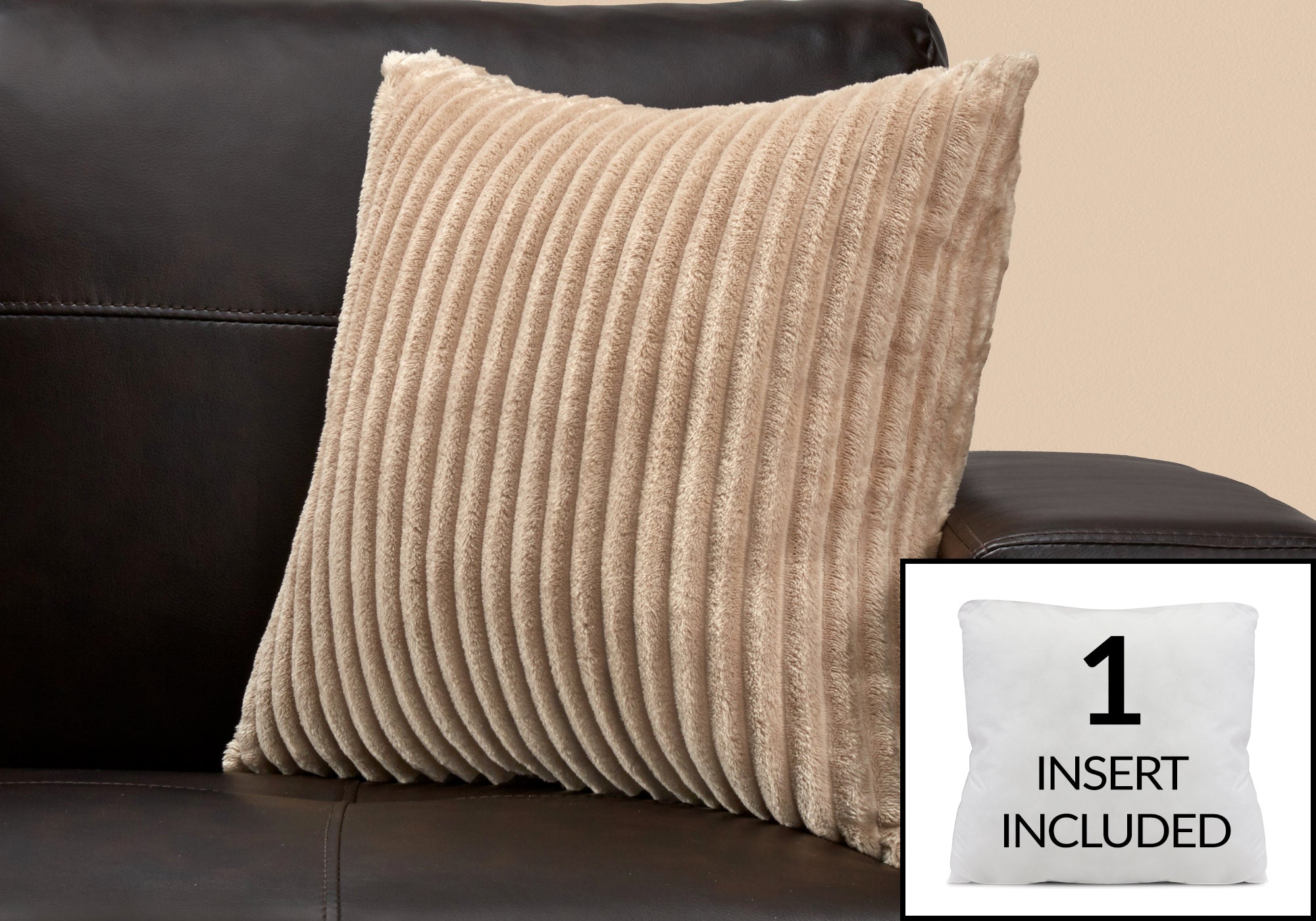 pillow 18x 18 beige ultra soft ribbed style 1pc  i9354