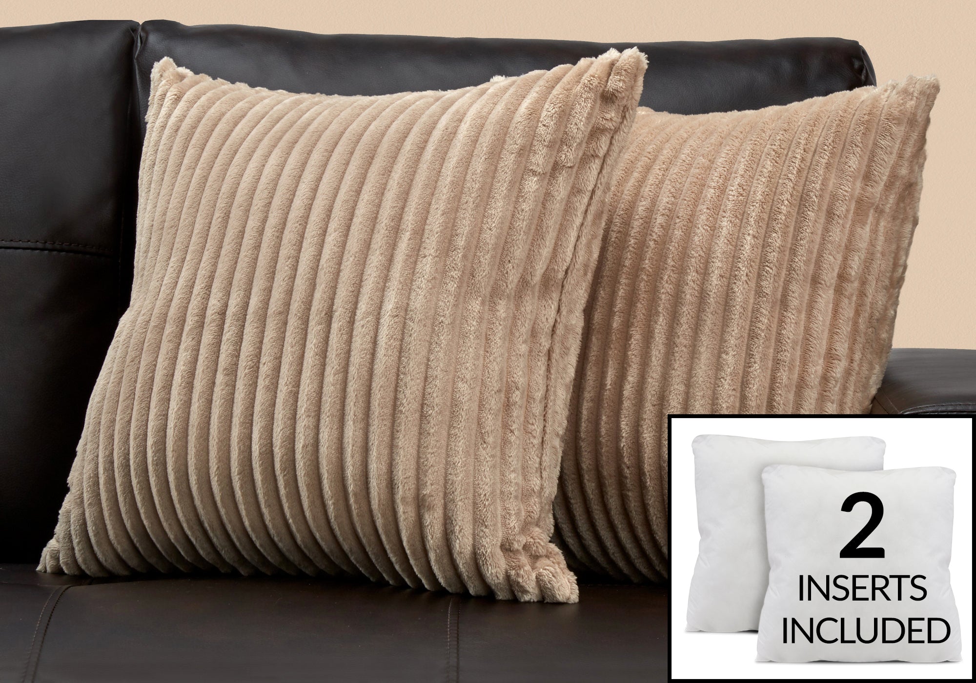 pillow 18x 18 beige ultra soft ribbed style 2pcs  i9355