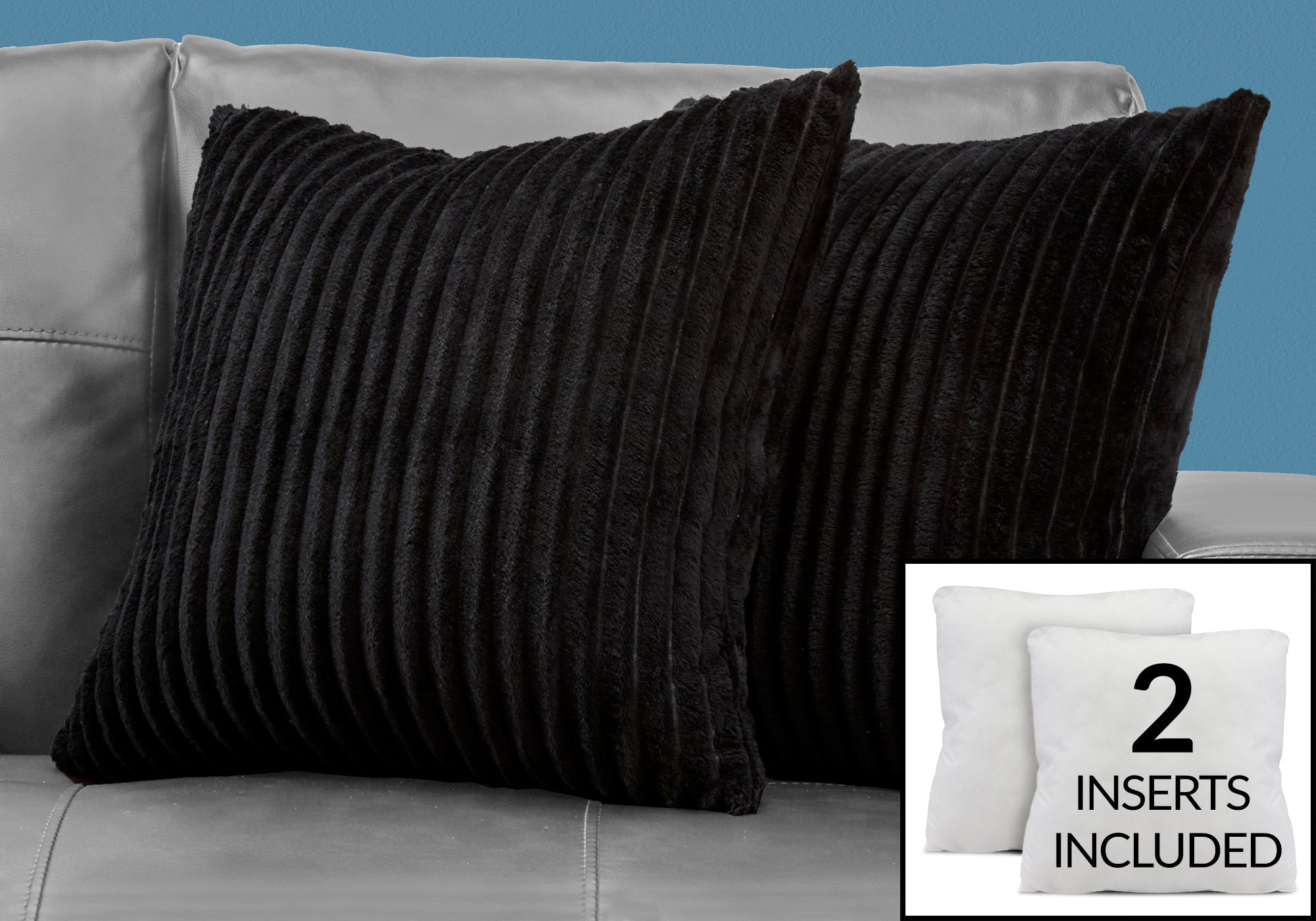 pillow 18x 18 black ultra soft ribbed style 2pcs  i9357