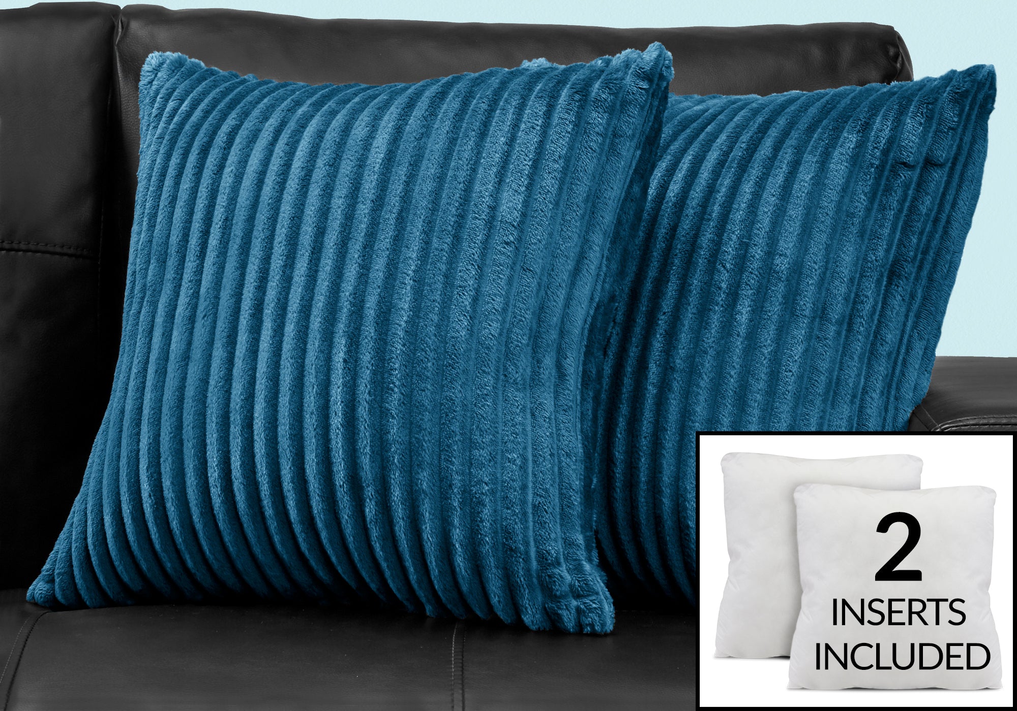 pillow 18x 18 blue ultra soft ribbed style 2pcs  i9359