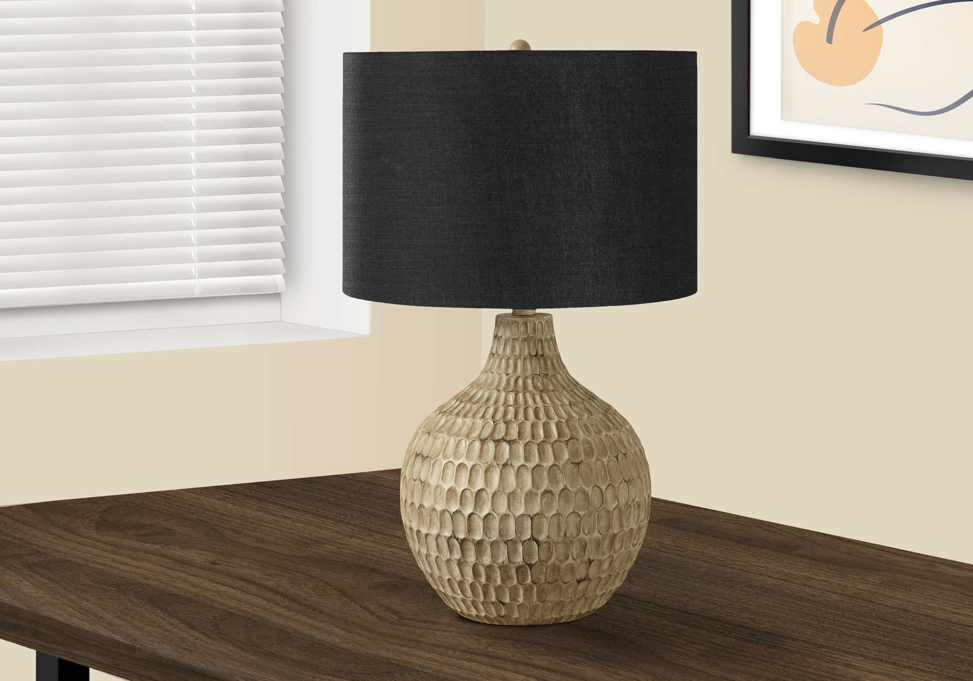 LIGHTING - 25H TABLE LAMP BROWN RESIN  BLACK SHADE