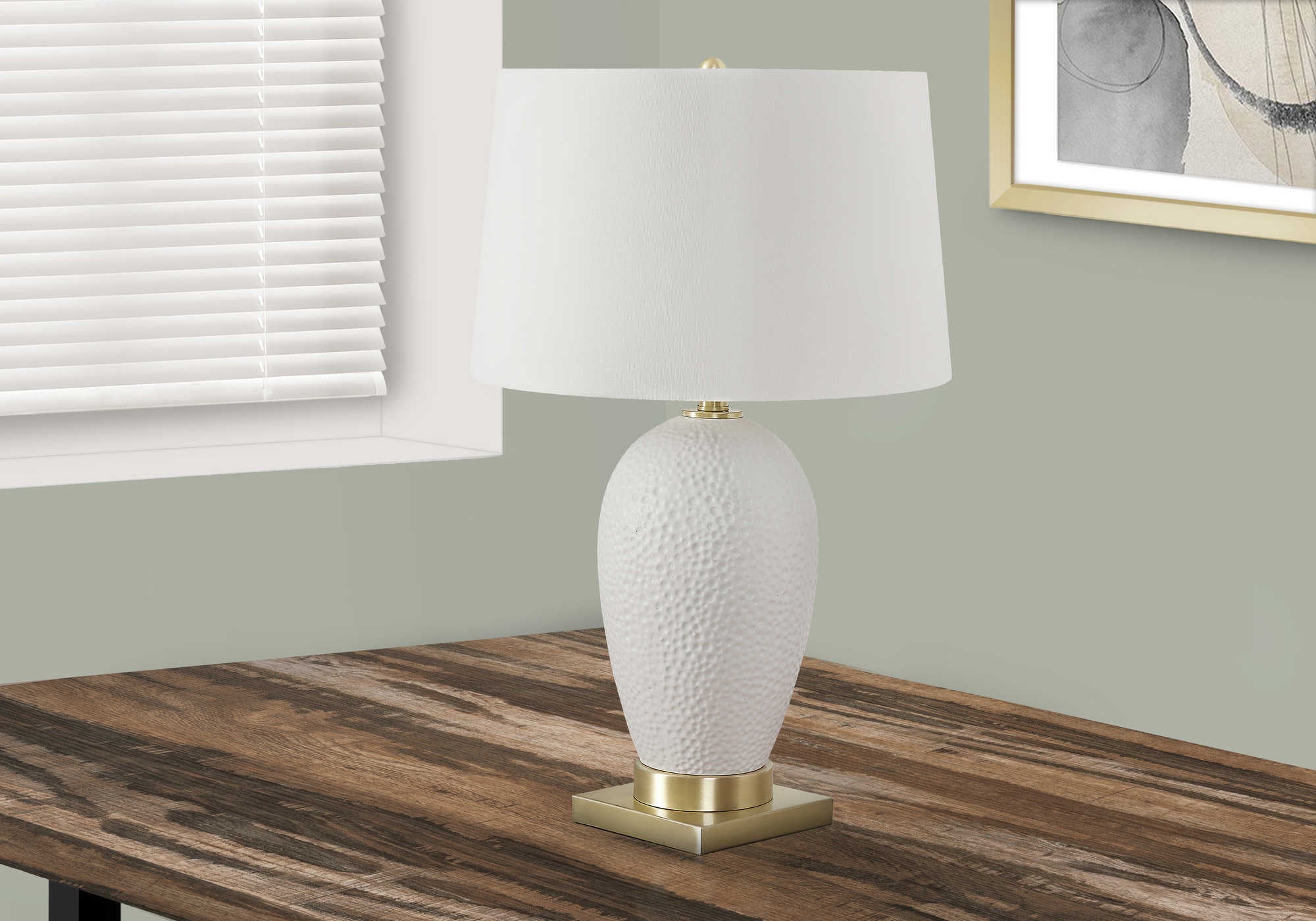 Image of lighting - 26h table lamp white ceramic  ivory shade i 9610.