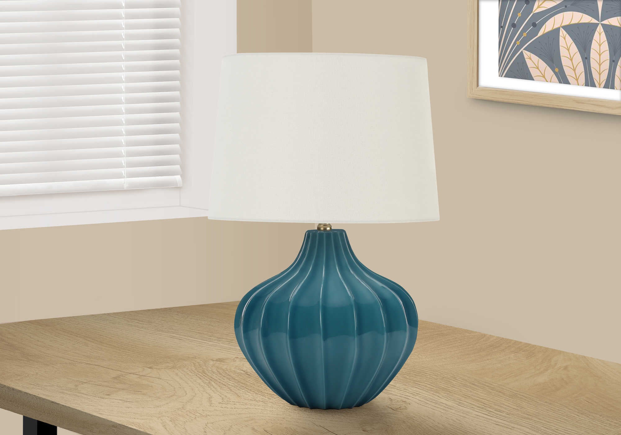 LIGHTING - 24H TABLE LAMP BLUE CERAMIC   IVORY SHADE