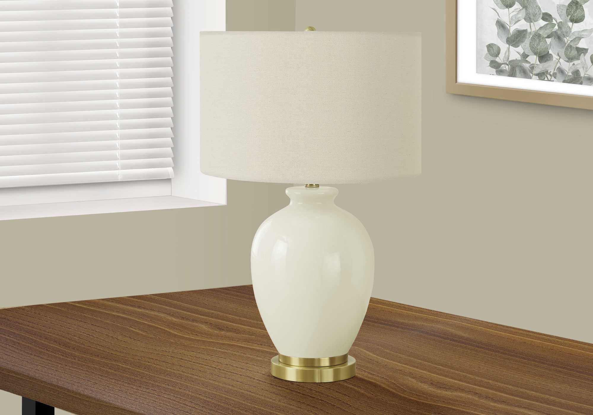 LIGHTING - 26H TABLE LAMP CREAM CERAMIC  IVORY SHADE