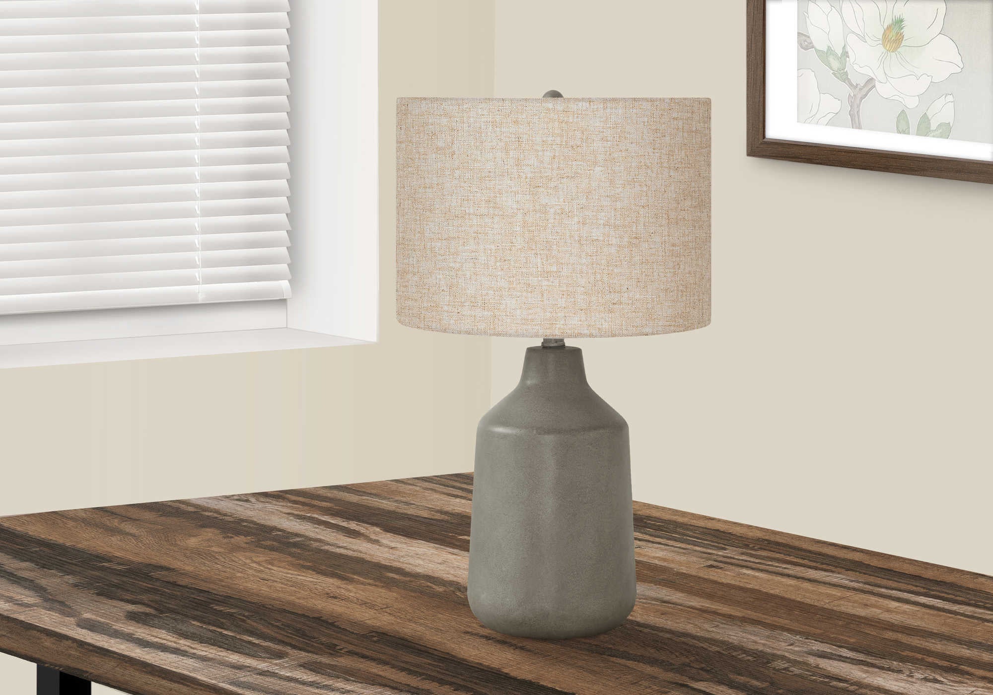 LIGHTING - 24H TABLE LAMP GREY CONCRETE  BEIGE SHADE