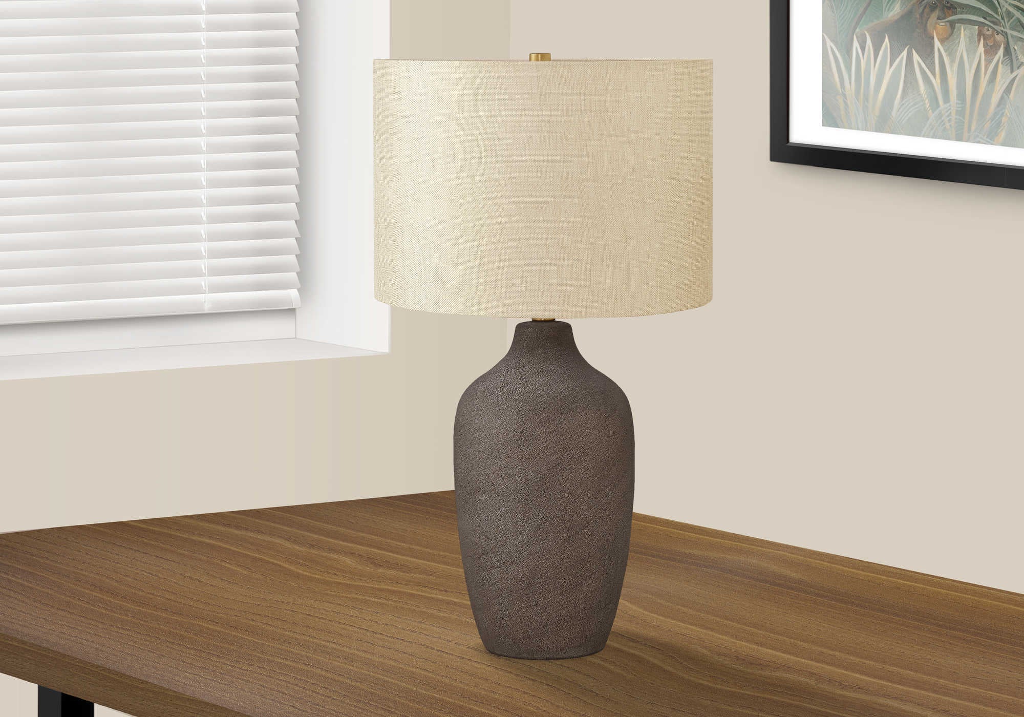 Image of lighting - 27h table lamp grey ceramic  beige shade i 9709.