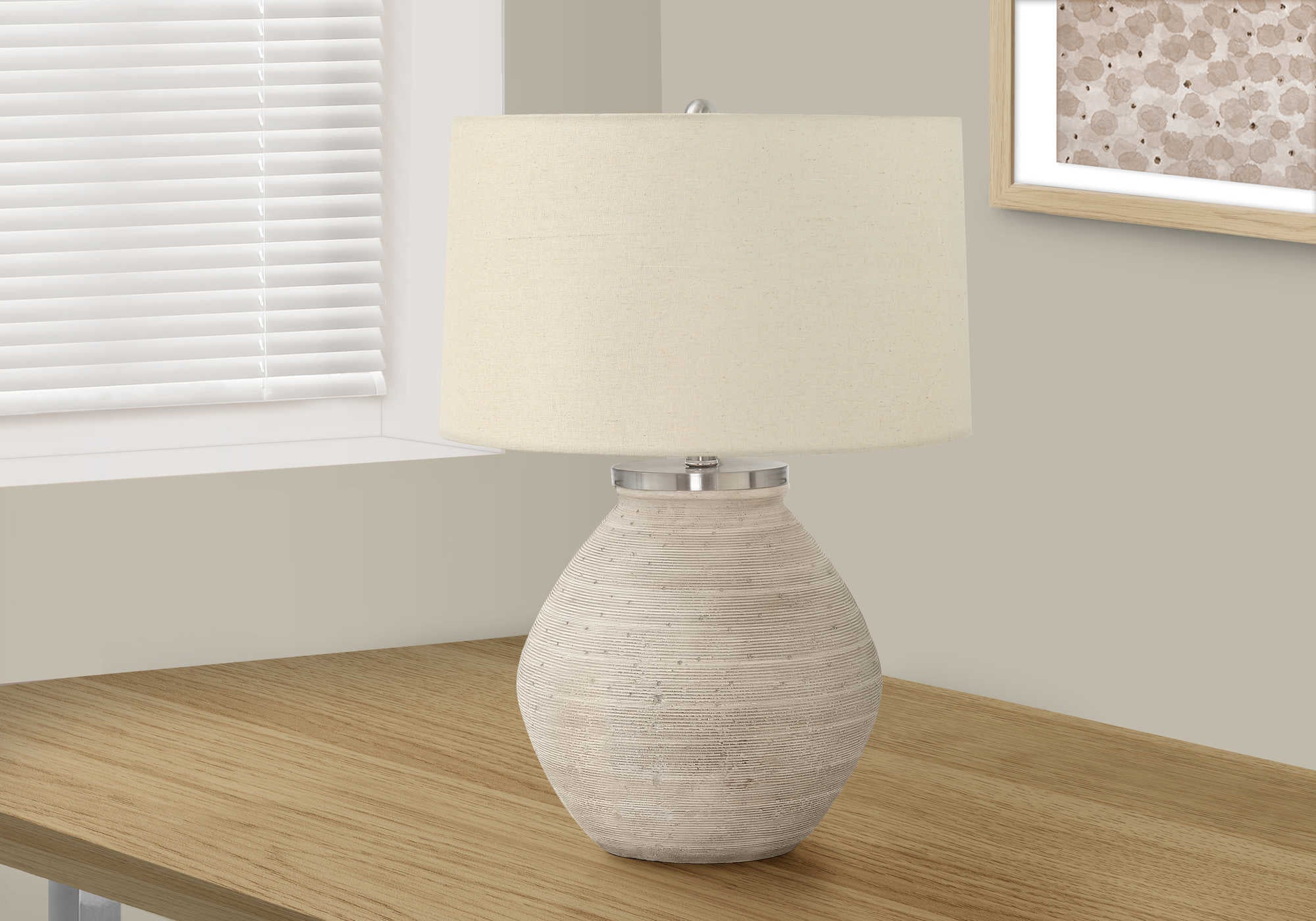 LIGHTING - 25H TABLE LAMP CREAM CONCRETE  BEIGE SHADE