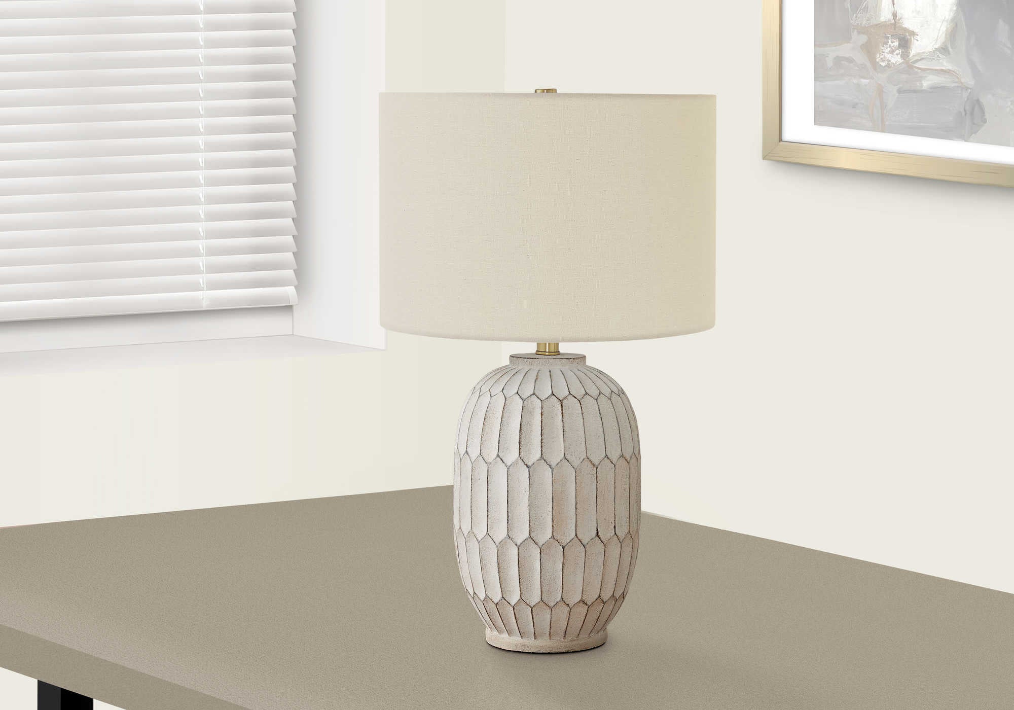 Image of lighting - 24h table lamp cream resin  ivory shade i 9720.