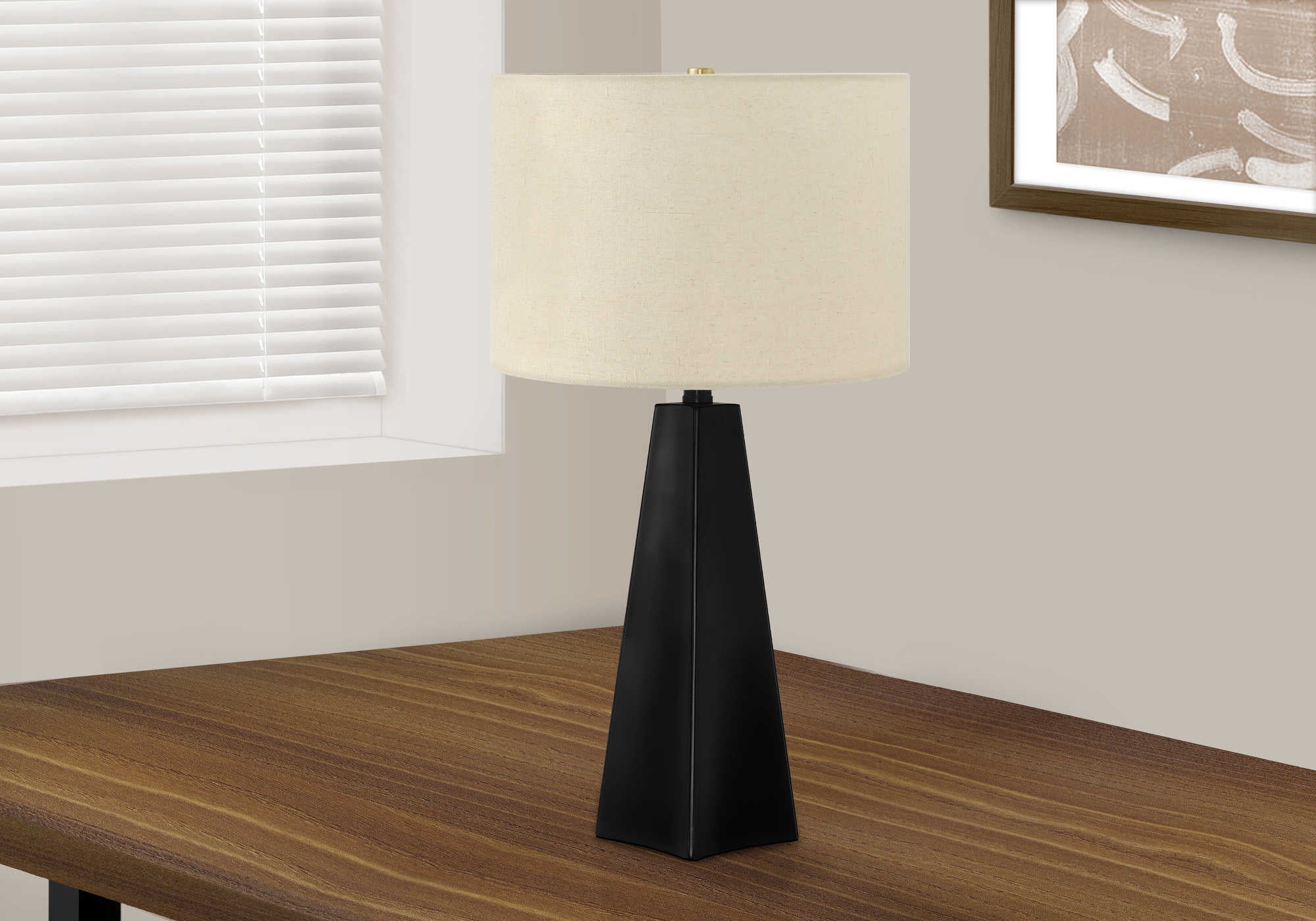 LIGHTING - 27H TABLE LAMP BLACK RESIN  BEIGE SHADE